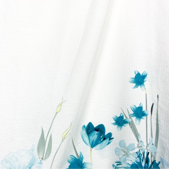 Cleo Cold Shoulder White & Blue Floral Blouse - Picture 7 of 7